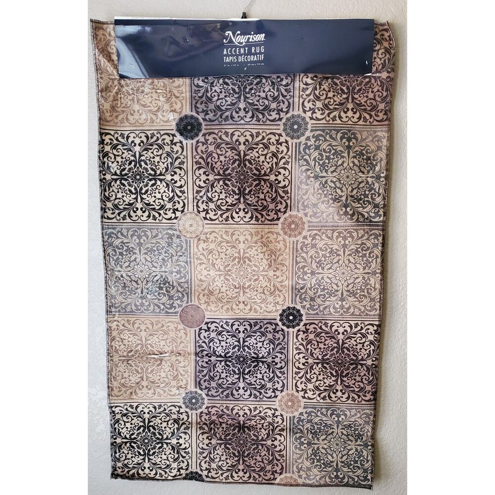 Nourison Watercolor Accent Rug 27x45 Damask Tile Medallion Boho Brown‎ Tan New